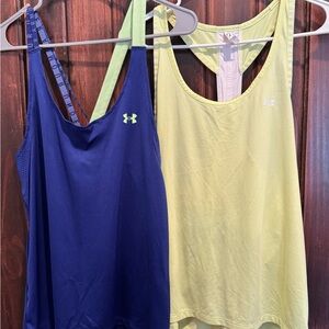 Under Armour Women's Blue and Yellow Tank Tops